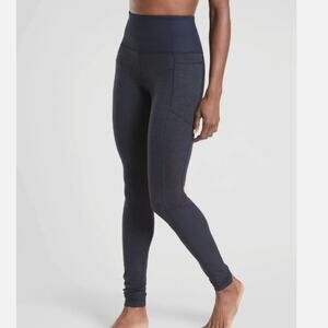 Athleta Exhale Stash Heel Tights Navy Medium Petite